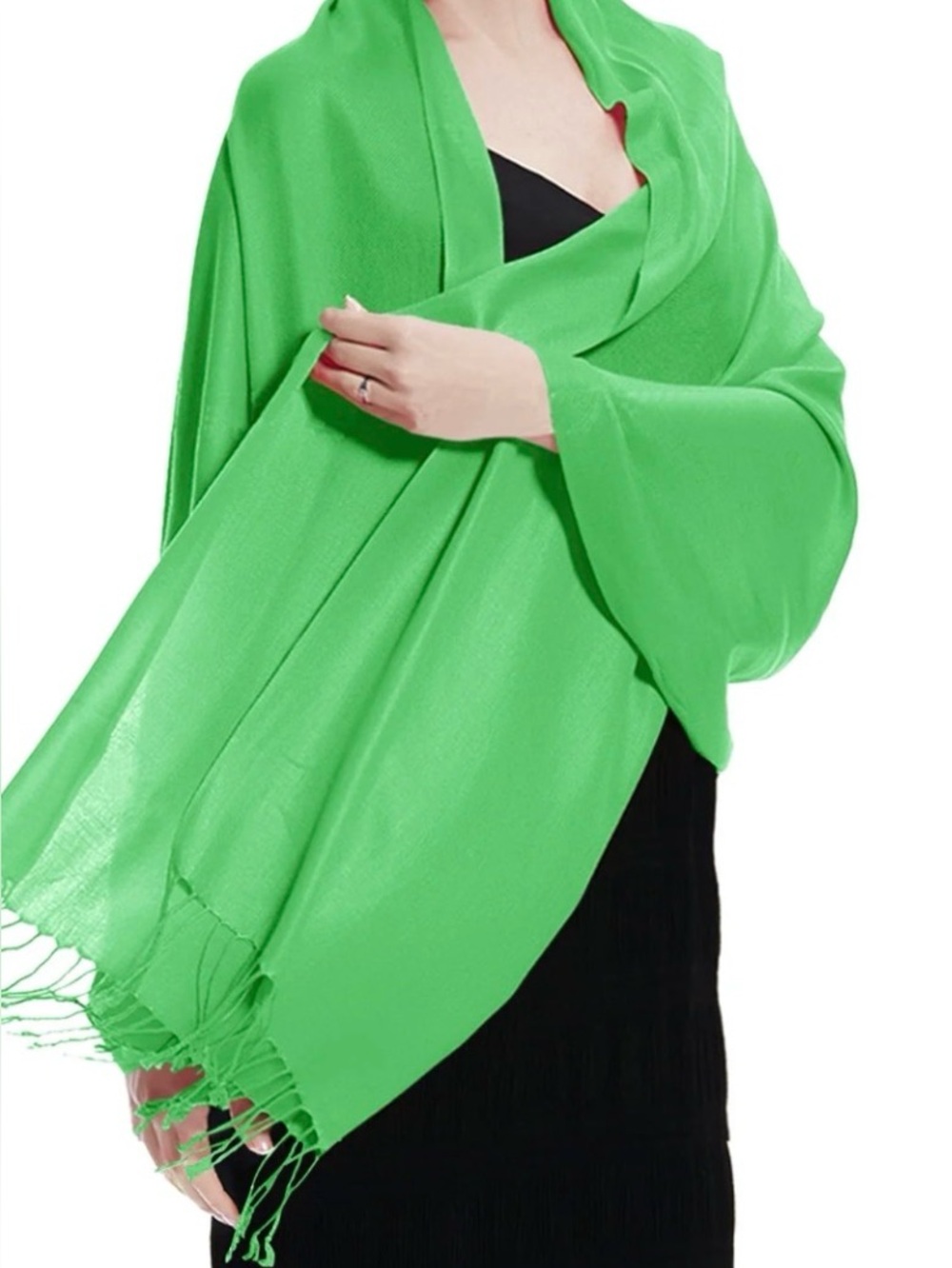 Vibrant Green Scarf with Fringe, Versatile, fresh and cute